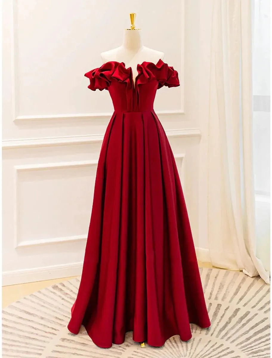 Ball Gown A-Line Evening Gown Empire Dress Prom Wedding Party Floor Length Sleeveless Off Shoulder Jersey with Pleats Strappy