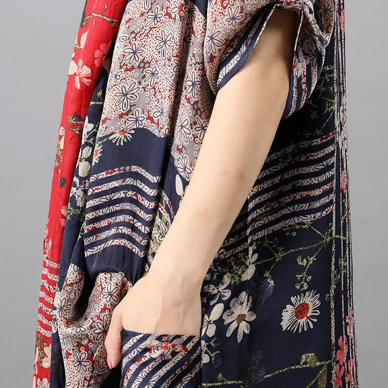 V-Neck Silk Floral Dress